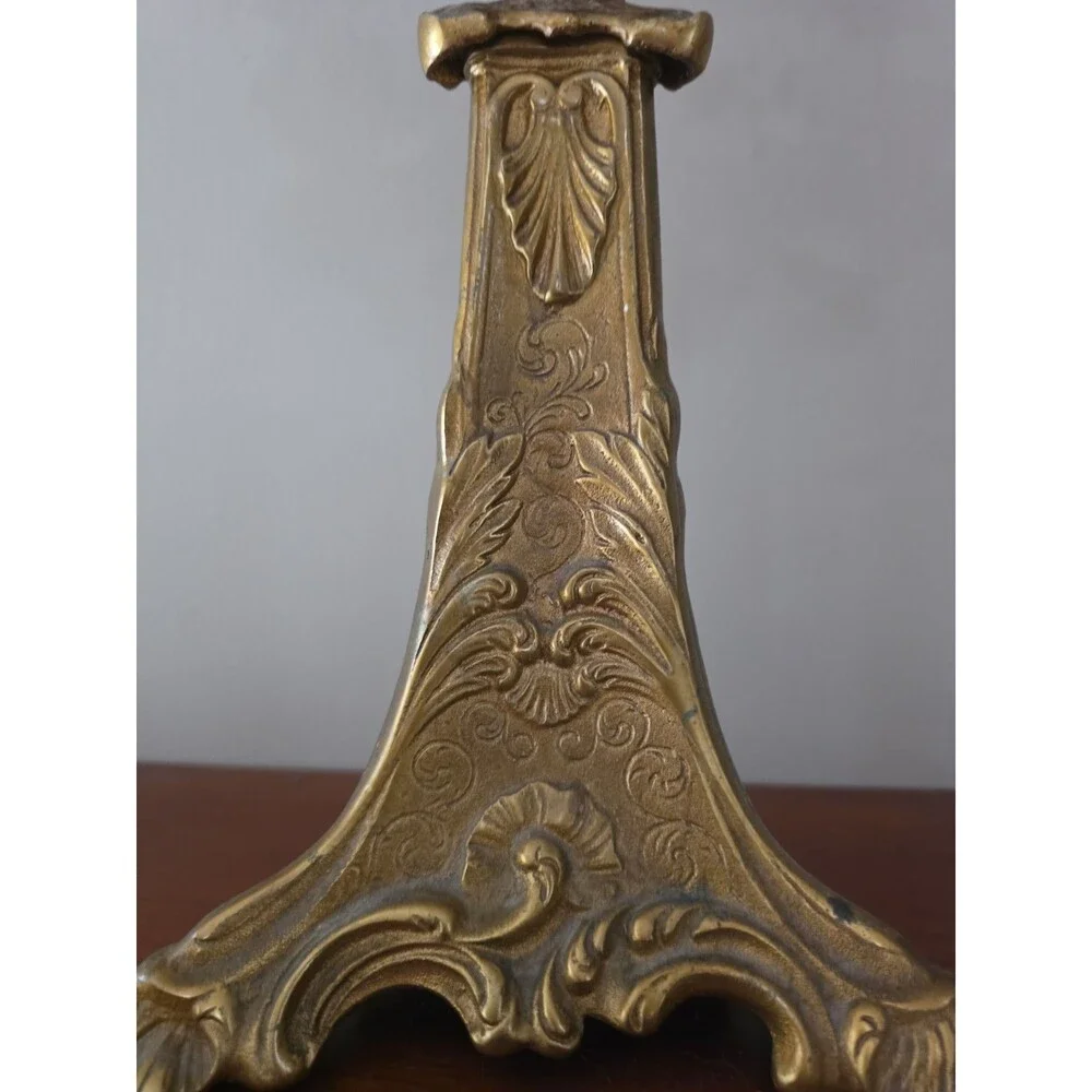 Antique Pair of French Gilt Brass Floral Five Light Candelabra Rococo Style 1900